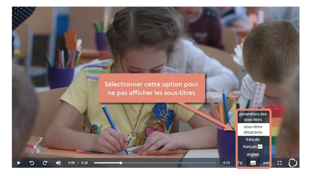 désactiver les sous-titres de la vidéo en cours.