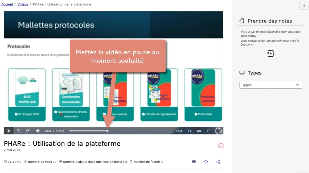 sélectionner le moment de début dans le lecteur.