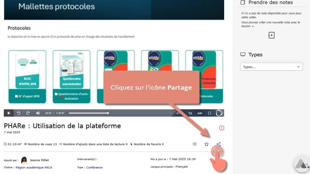cliquer sur le bouton de partage.
