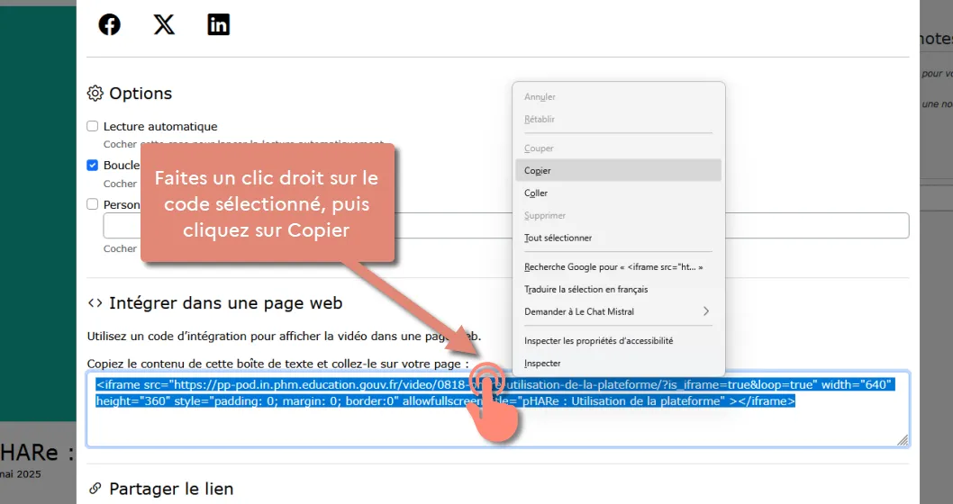 copie du code.