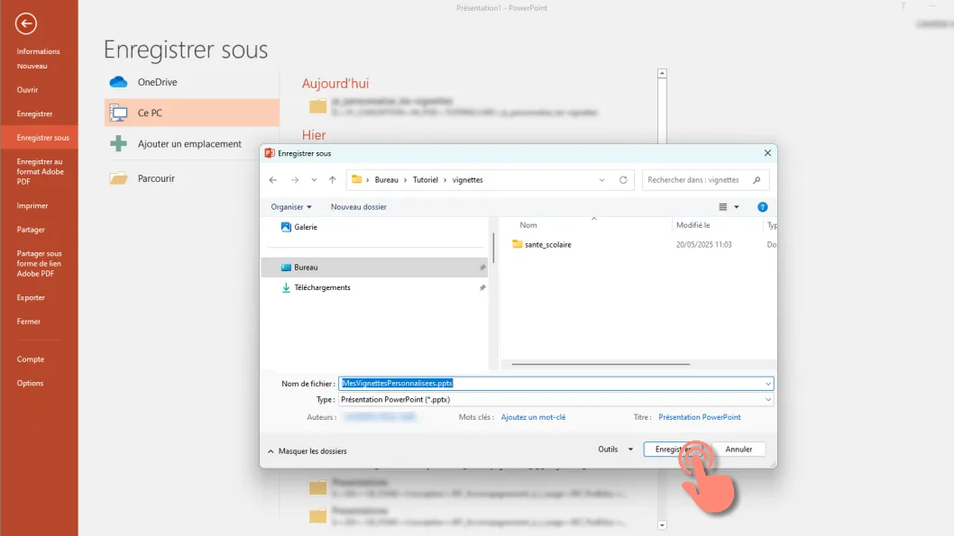 Sauvegarder le modèle de la diapositive.