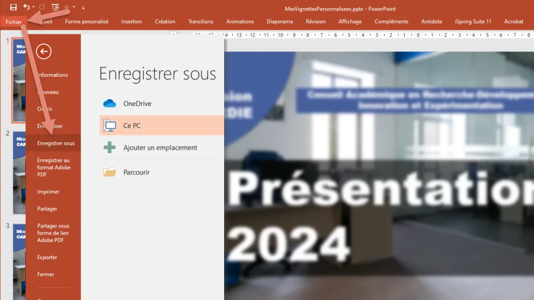 Cliquer sur l’option enregistrer sur.