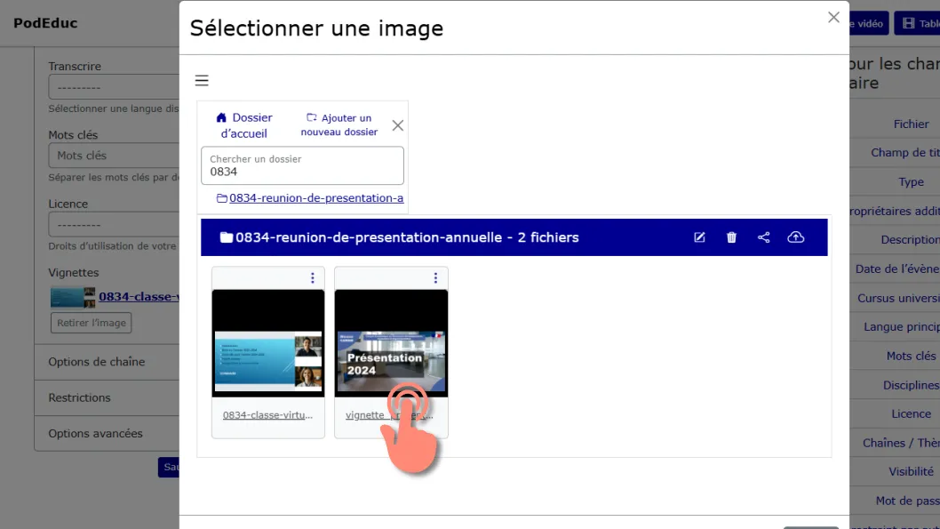 Sélectionner la vignette ajoutée dans le dossier.