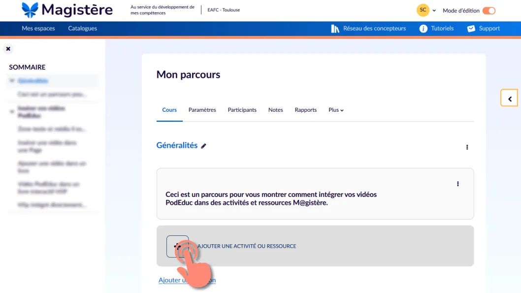 ajouter une activité ou ressource dans magistère.