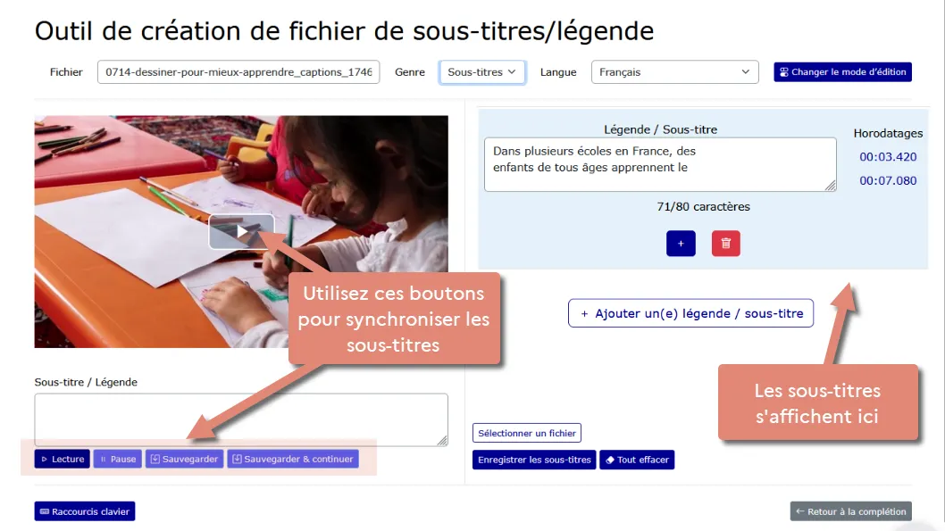 disposition des parties de l&rsquo;outil de sous-titrage .