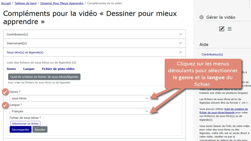 définir genre et langue du fichier .