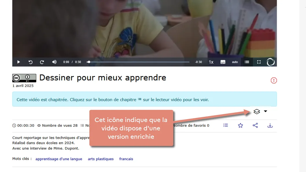 bouton des versions de la vidéo, enrichie et originale.