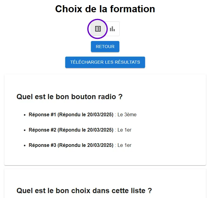 liste de réponses