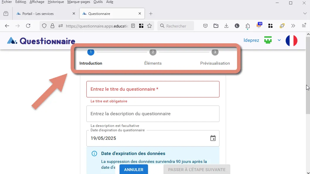 étapes successives : 1-3