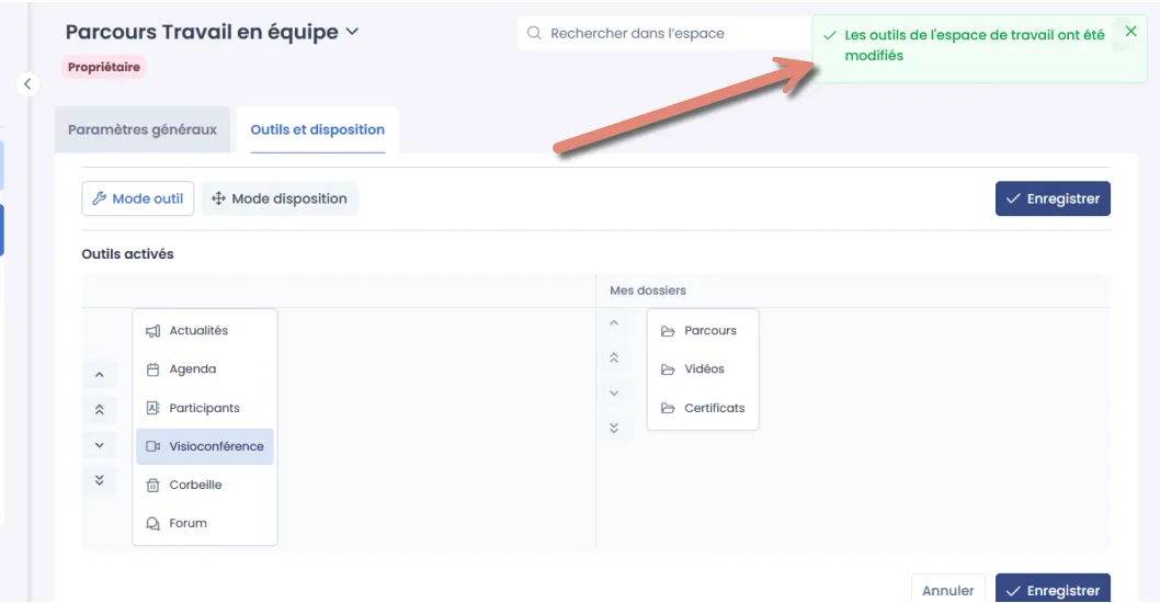 notification de confirmation des modifications