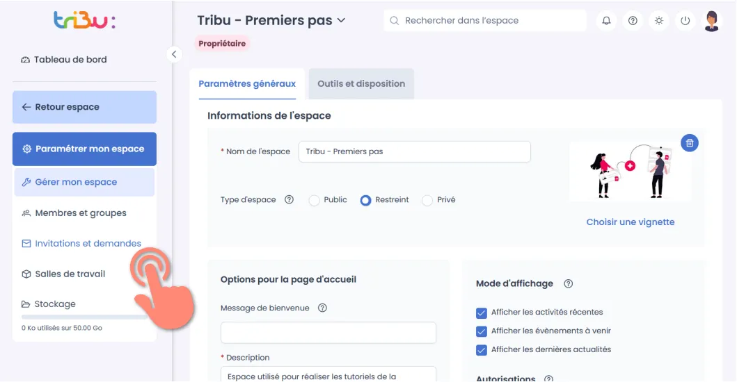 menu invitations et demandes.