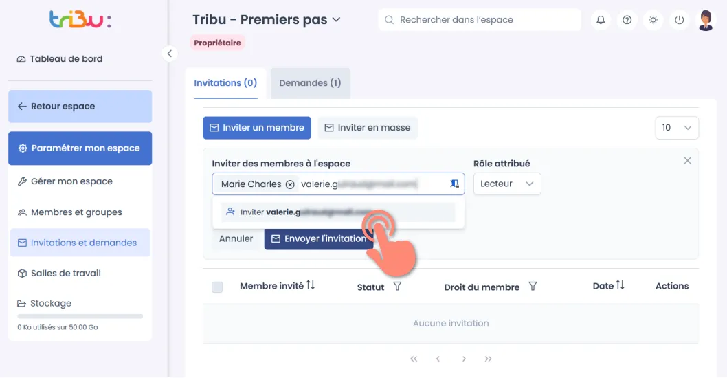 invitation par adresse e-mail.
