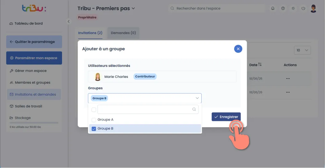 sélection d’un ou plusieurs groupes.