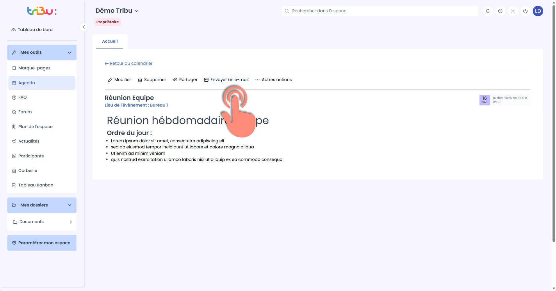 envoyer un mail depuis un évènement