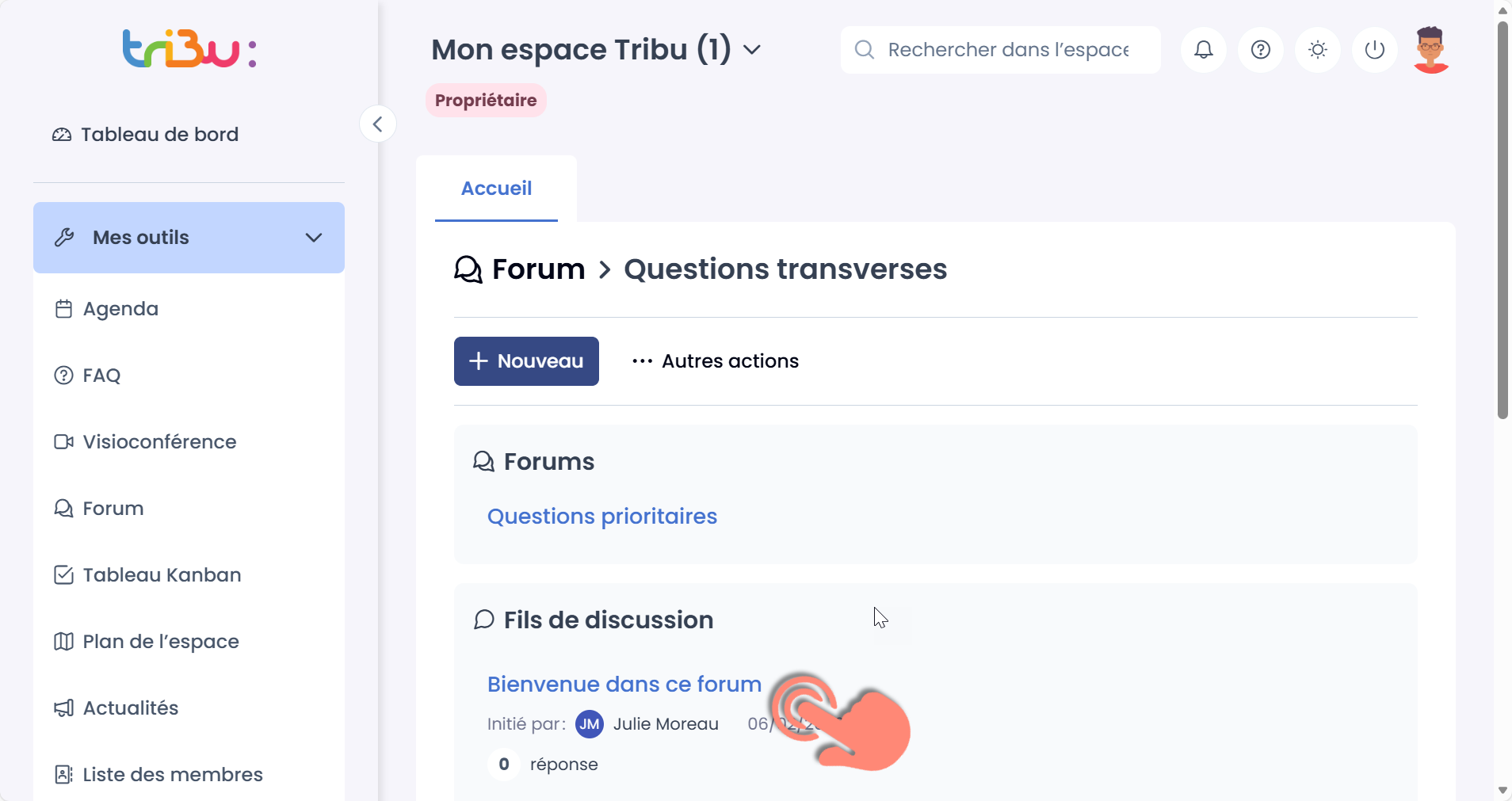clic sur message
