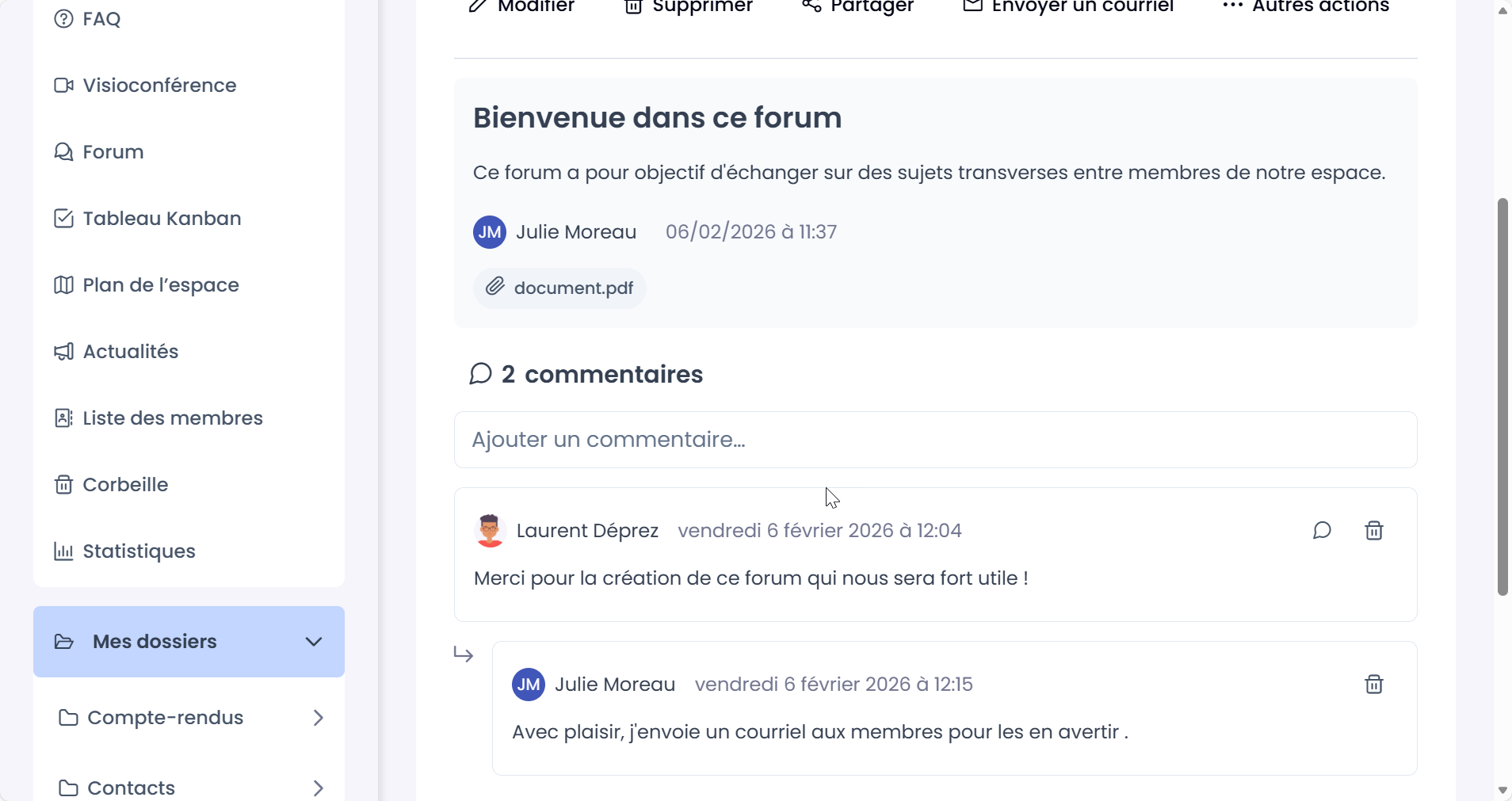 vue du fil de discussion