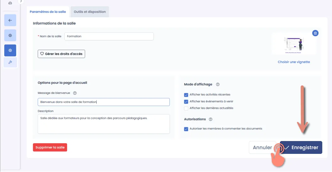 bouton enregistrer pour sauvegarder les modifications effectuées.