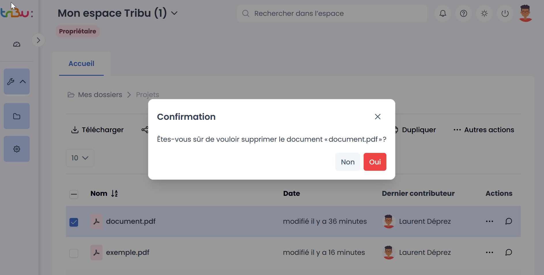 fenêtre de confirmation