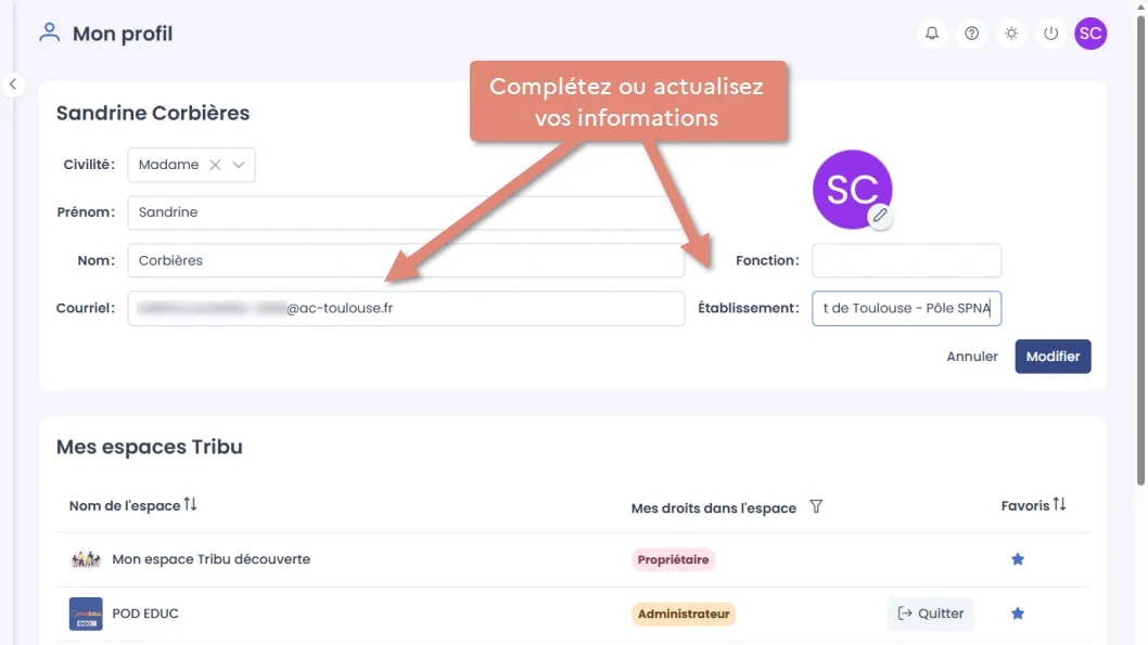 effectuer les modifications des informations