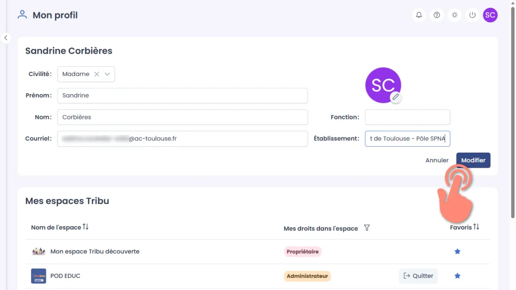 cliquer sur le bouton &ldquo;Modifier&rdquo; pour sauvegarder
