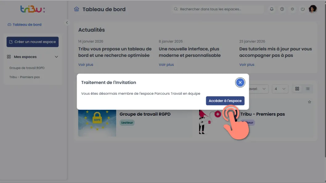 fenêtre de traitement de l’invitation 