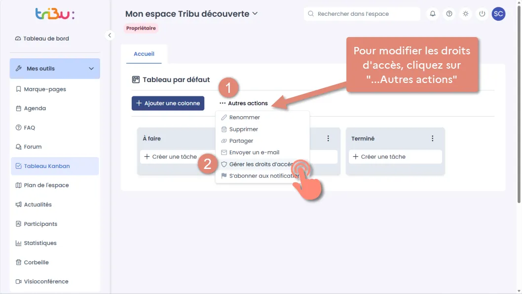 Les droits d&rsquo;accés au kanban peuvent être modifiés