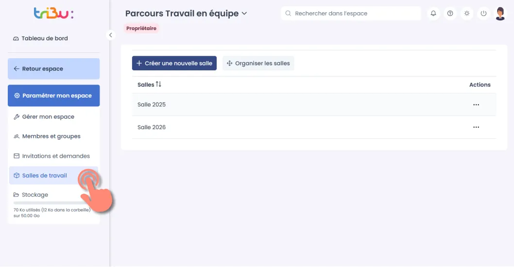 gestion des salles de travail.
