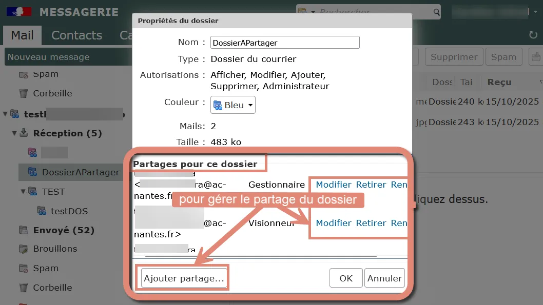 Liste des partages d&rsquo;un élément d&rsquo;une boîte fonctionnelle