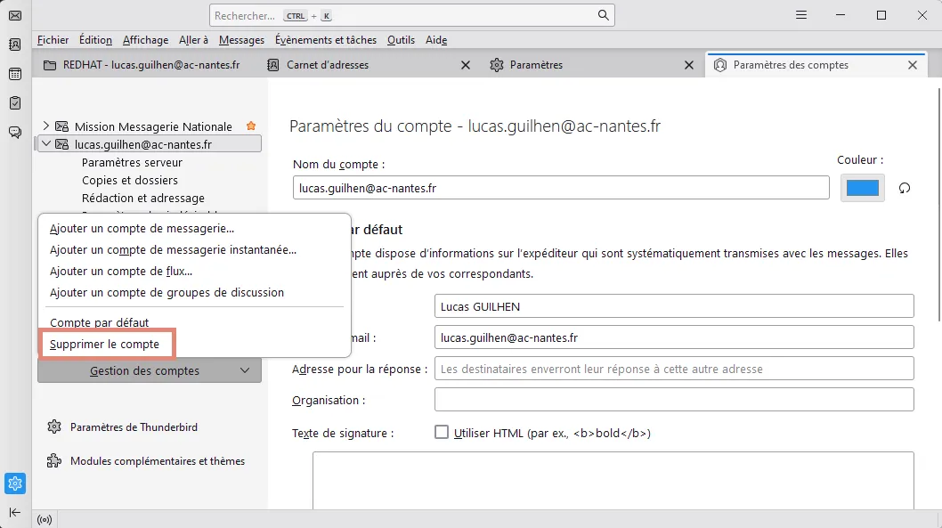 Supprimer le compte