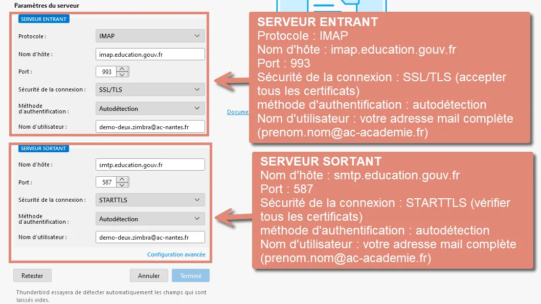 Configurer manuellement les informations du serveur