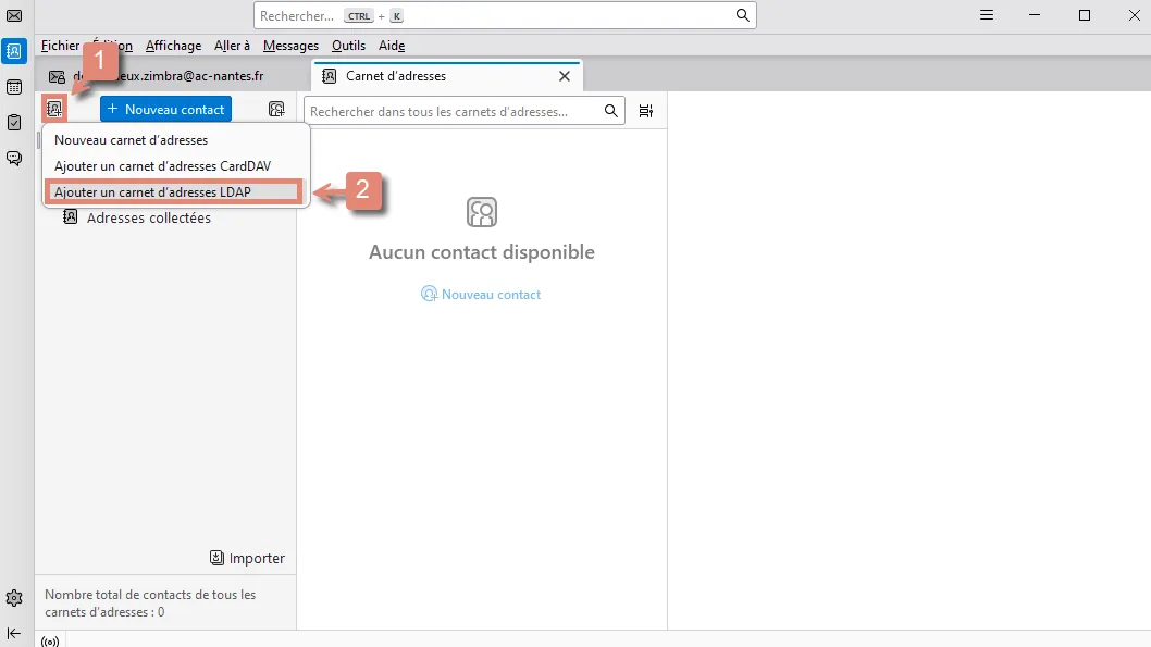 Chemin pour entrer manuellement les informations du serveur