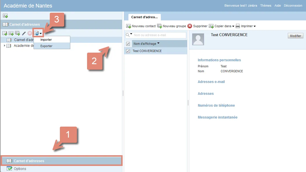 Exporter un carnet de contacts dans Convergence