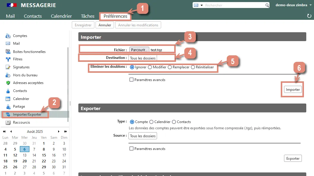 Import de contacts dans Zimbra 