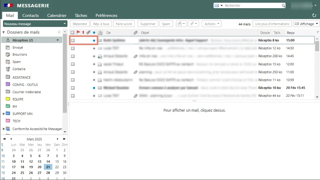 Liste des messages