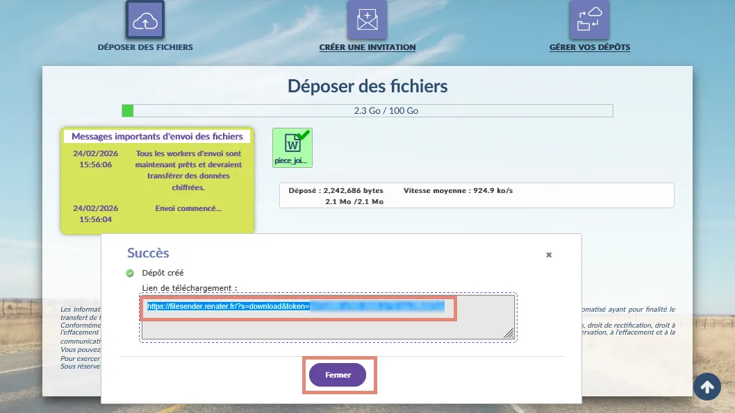 Obtenir le lien FileSender