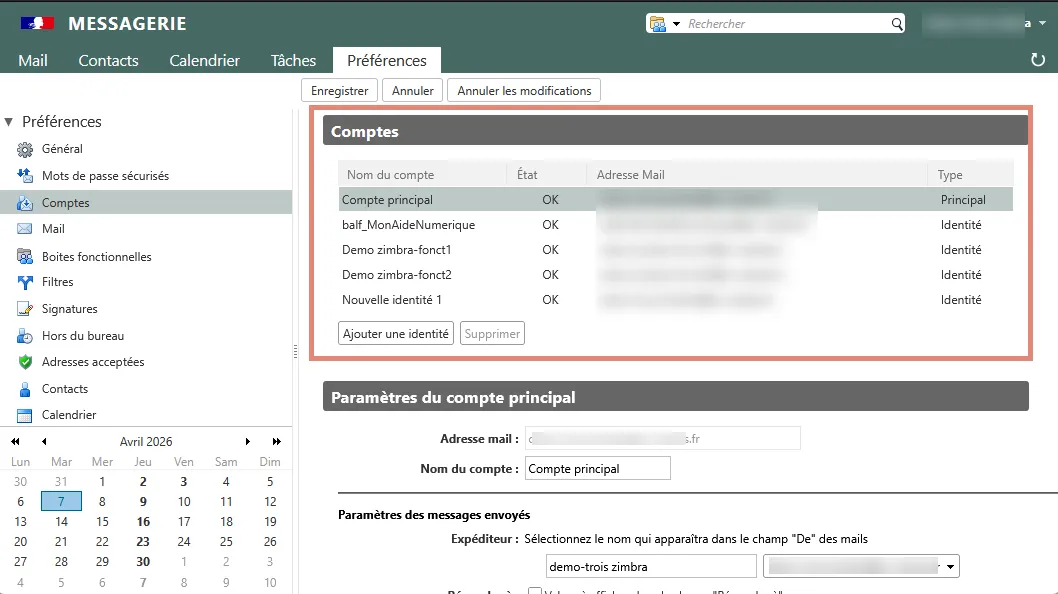 liste des identités ou comptes