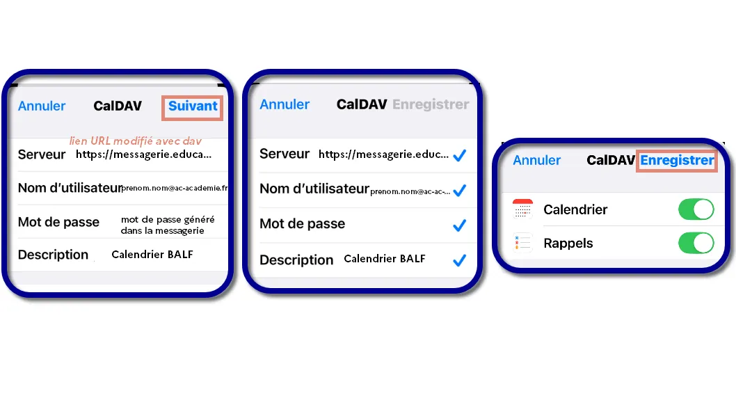 configuration du calendrier balf sur iphone