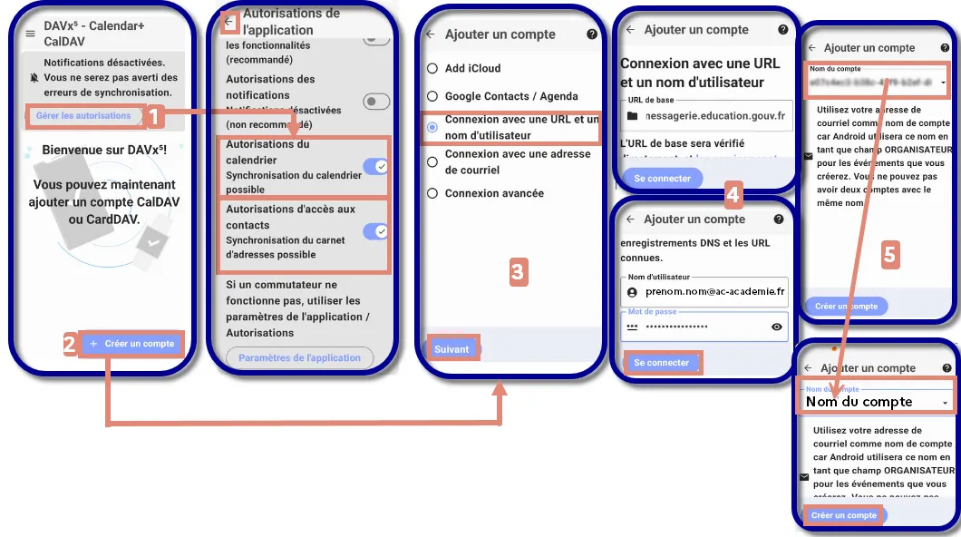 configurer les calendriers et contacts sur Android
