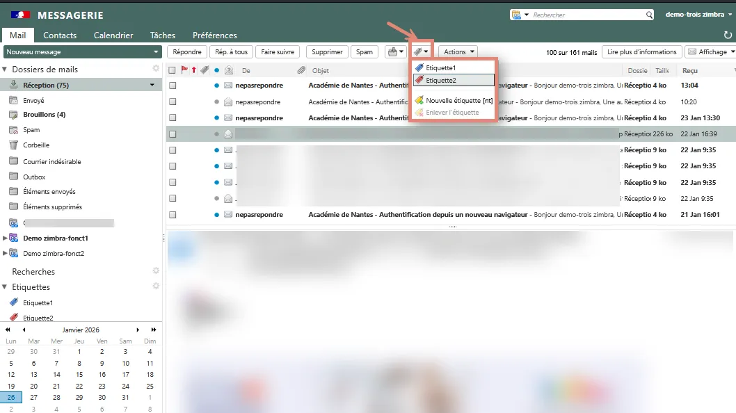 actions disponibles à partir d&rsquo;une étiquette