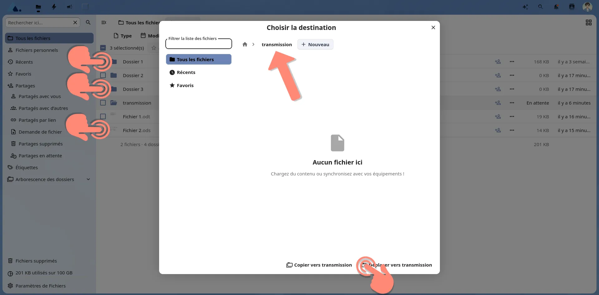 Déplacer les documents dans le dossier transmission