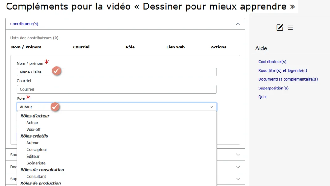 remplir les champs des informations du contributeur.