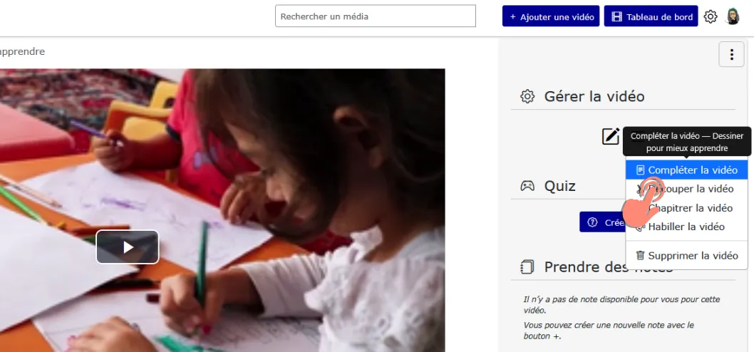 cliquez sur l&rsquo;option compléter la vidéo.