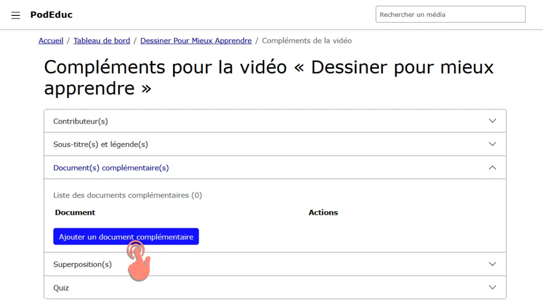 cliquer sur le bouton ajouter un document complémentaire.
