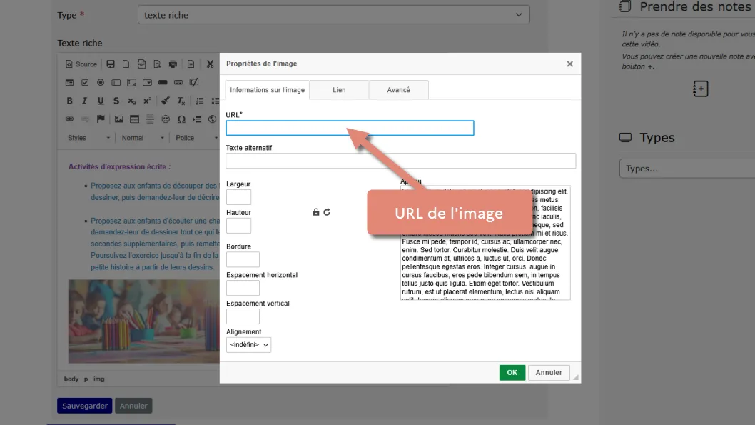insertion d’une image via une URL.