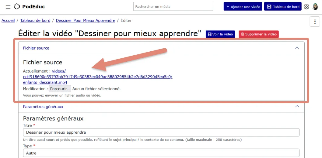 fichier source de la vidéo.