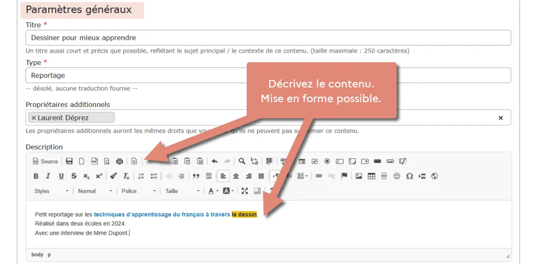 rédiger une description de la vidéo.