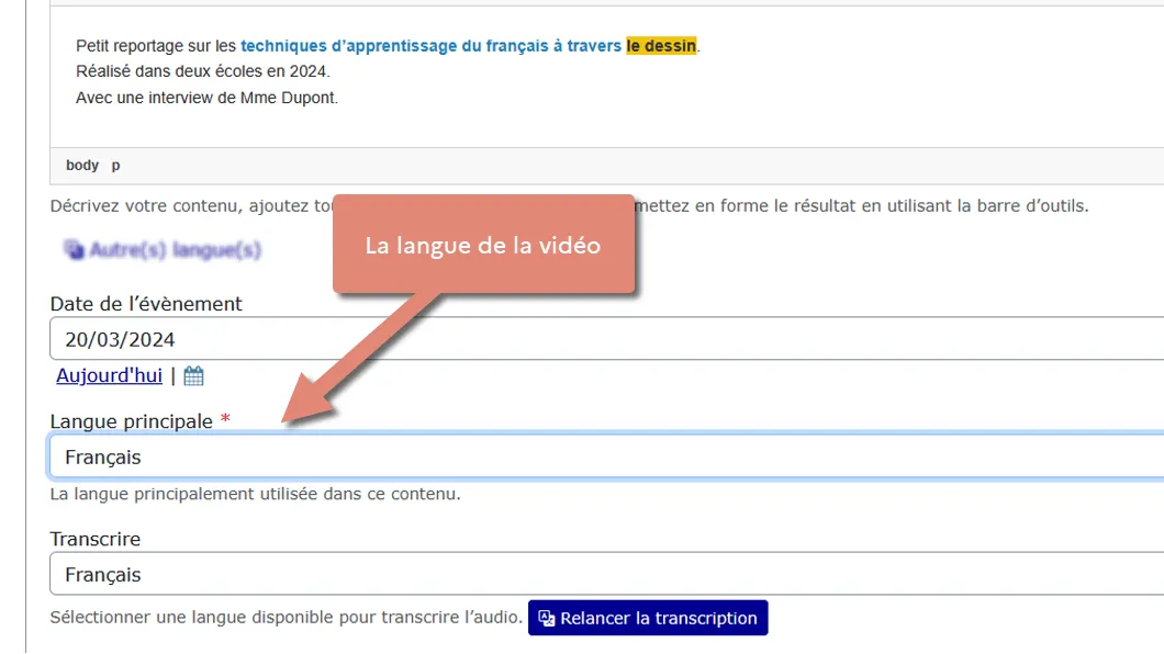 changer la langue principal de la vidéo .