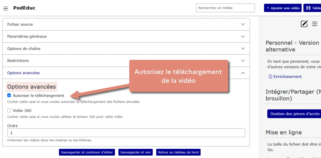 autoriser le téléchargement de la vidéo.