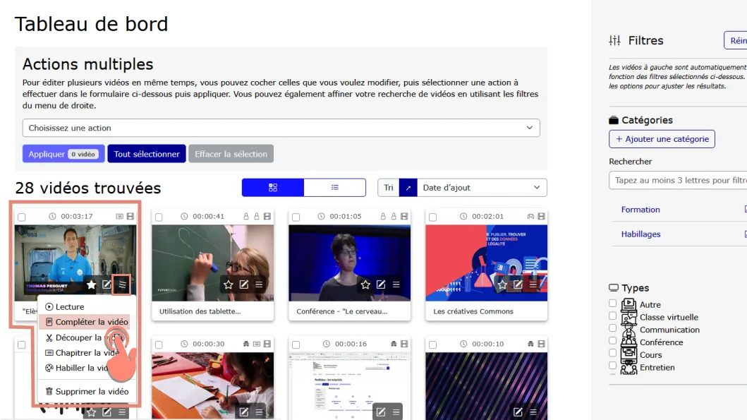 cliquer sur compléter la vidéo sur la vignette de la vidéo.