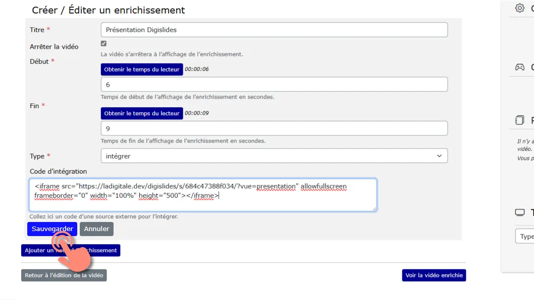 Cliquer sur sauvegarder.